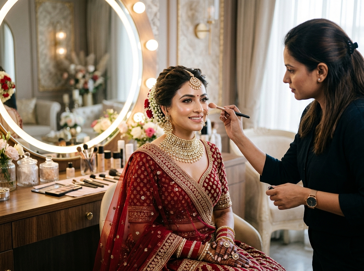 Traditional Indian Bridal Glam styling at Aroha Salon