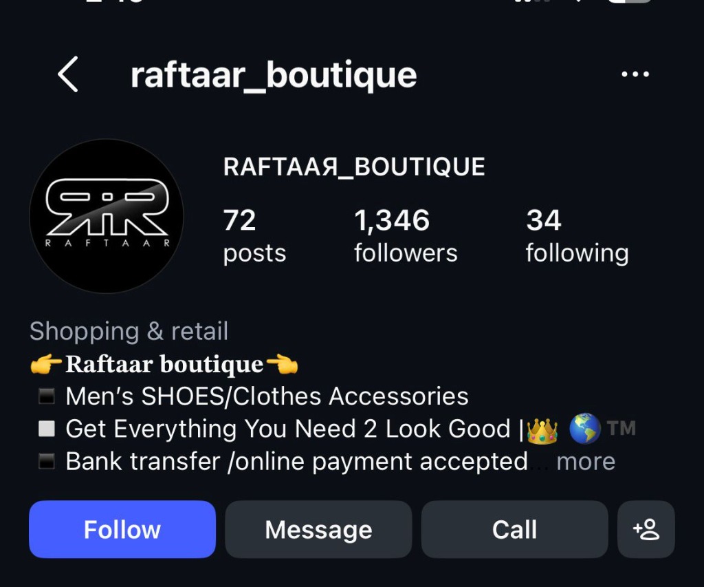 Raftaar Boutique Instagram Profile @raftaar_boutique